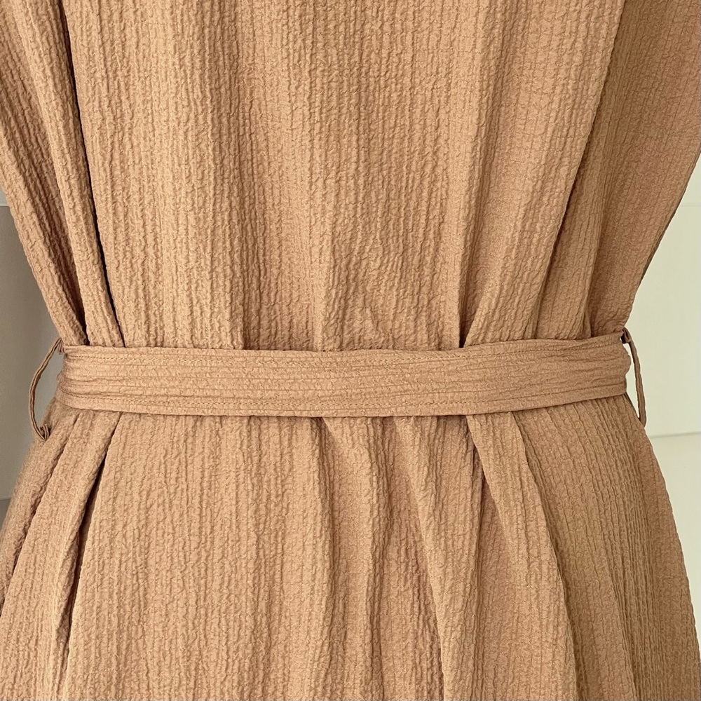 CALVIN KLEIN Crepe Dress Sleeveless Button Front Textured Side Pockets Belted - Picture 4 of 9